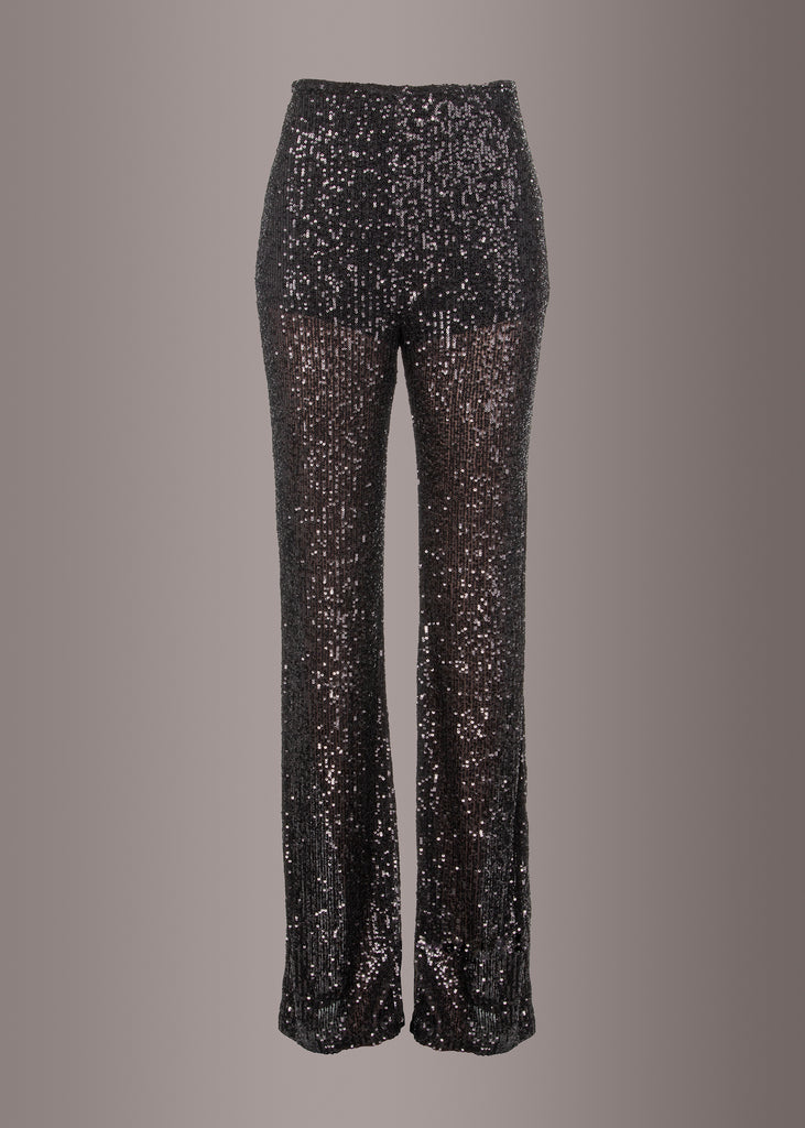 black glitter flare pants