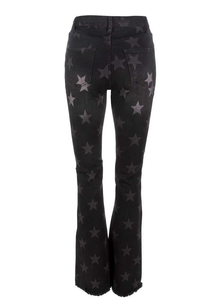 Shop Black Denim Bell Bottoms | Star Print Ripped Flared Jeans | Pretty ...