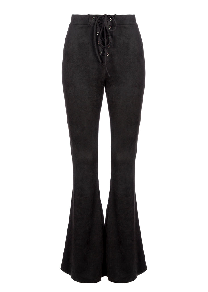 Black Suede Flare Pants | Suede Bell Bottoms | Lace Up Flare Pants ...