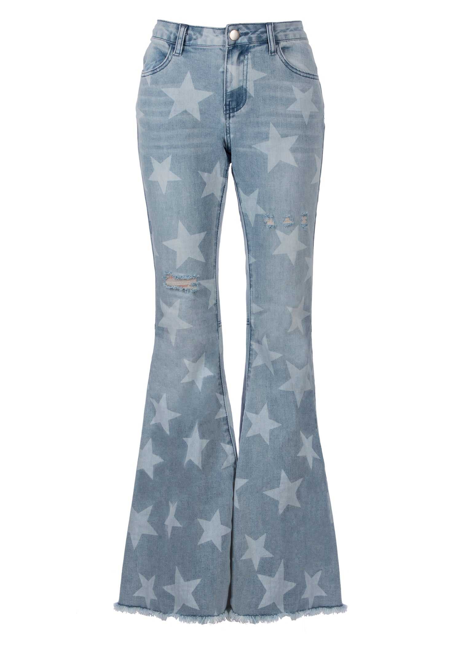 Star Print Denim Flared Pants | Ripped Jean Bell Bottoms | Star Flares ...