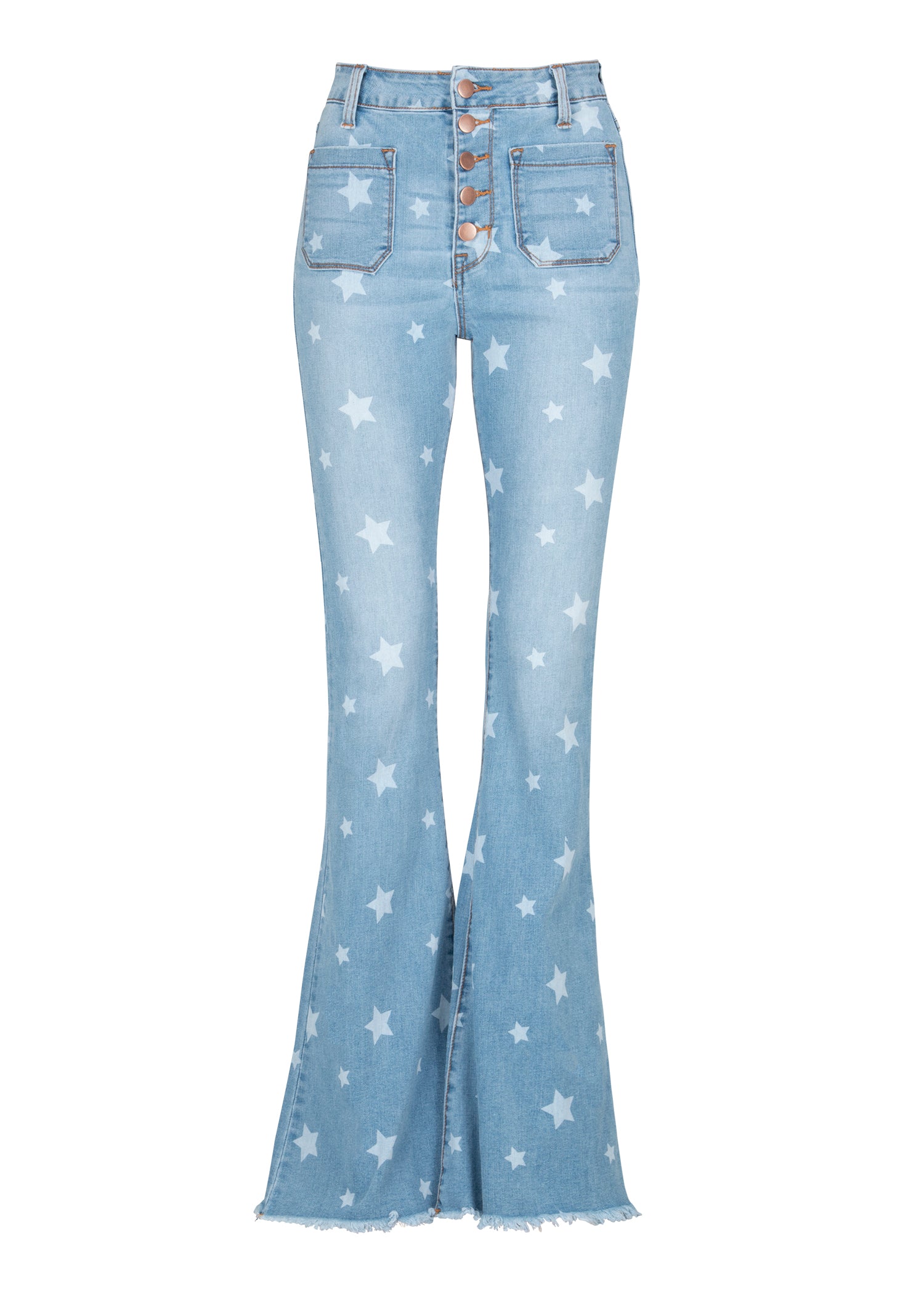 Blue Denim Star Print Flared Jeans | Star Bell Bottoms | Star Flares ...