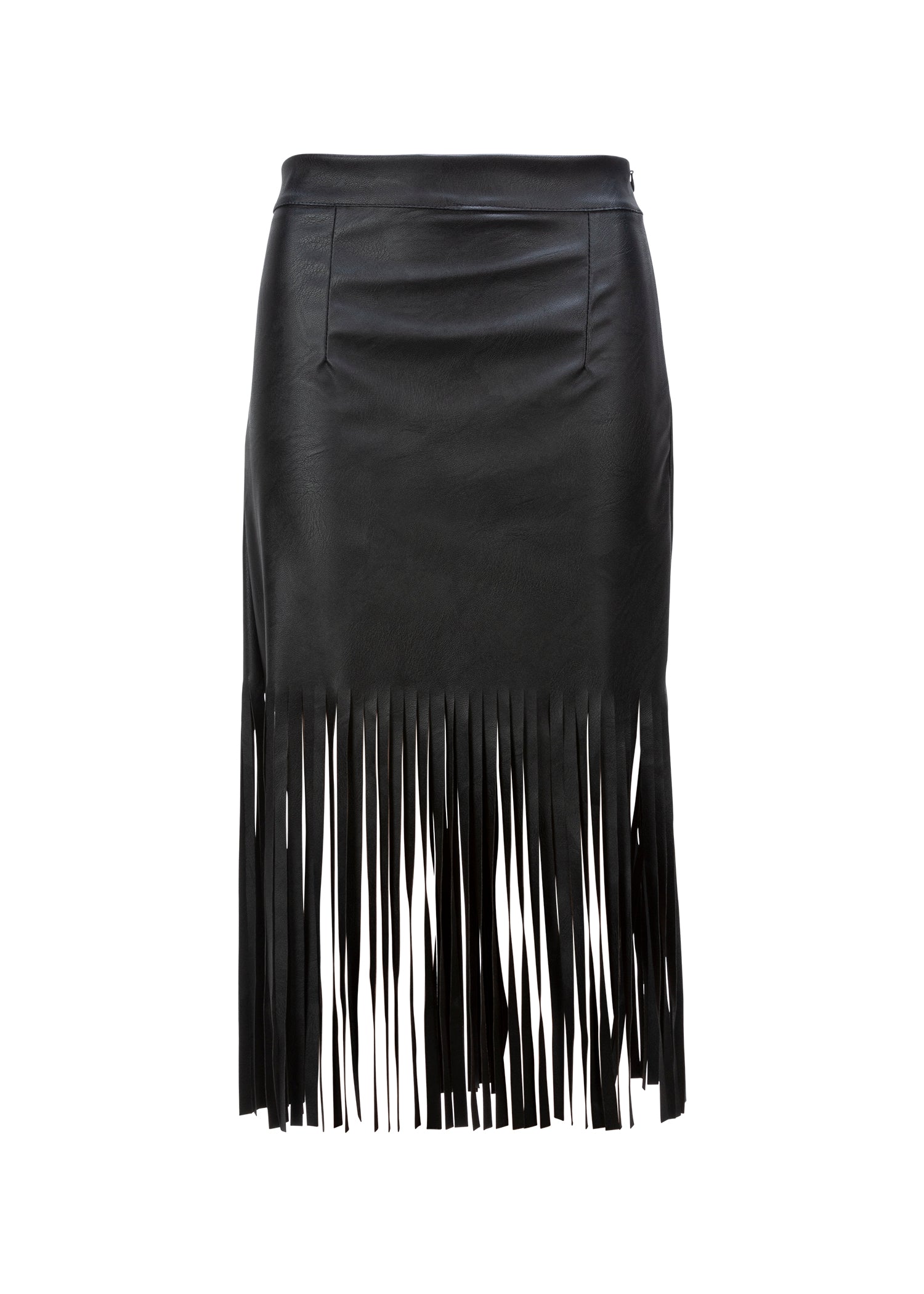 Faux Leather Midi Fringe Skirt | Fringe Trim Leather Skirt | Pretty ...