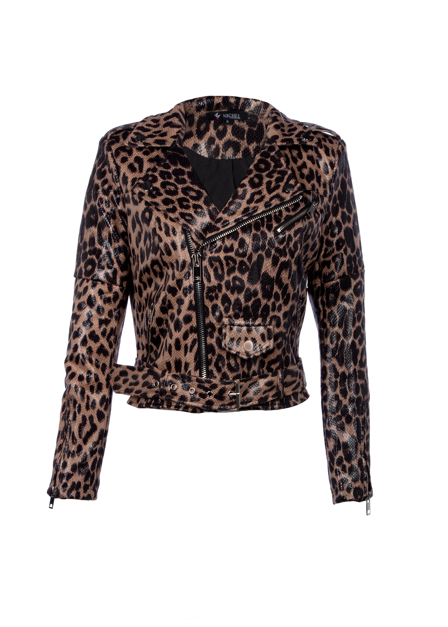 Faux Leather Biker Jacket In Leopard Print