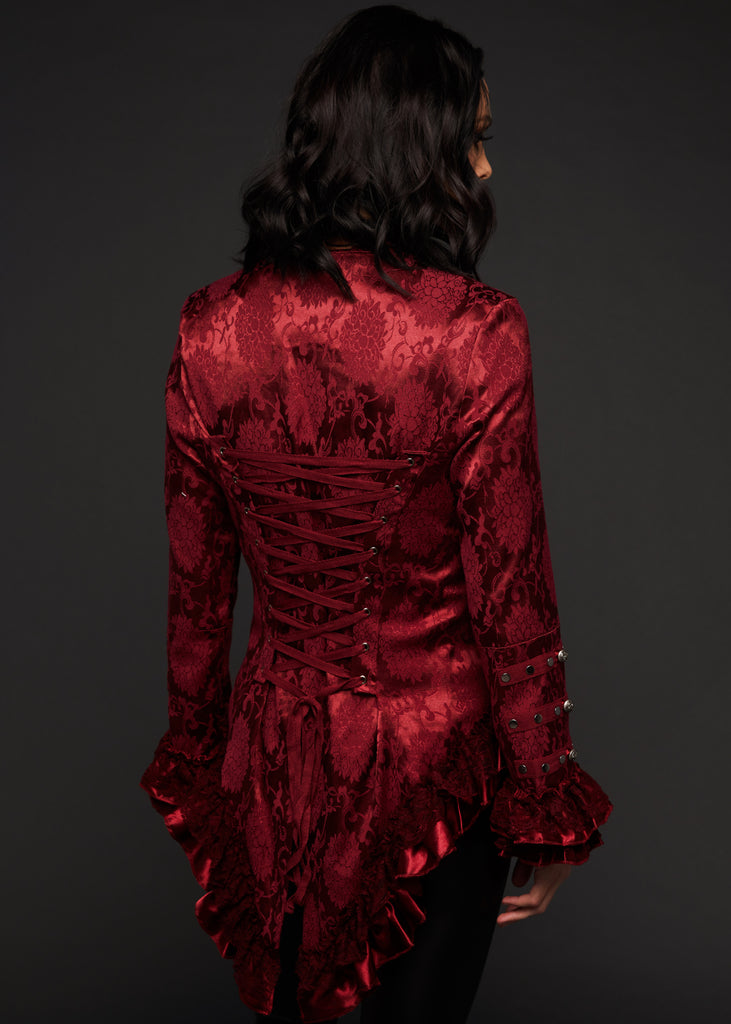 Shop Brocade Gothic Steampunk Coat Tail Jacket Red Tailcoat Pretty Attitude 9753