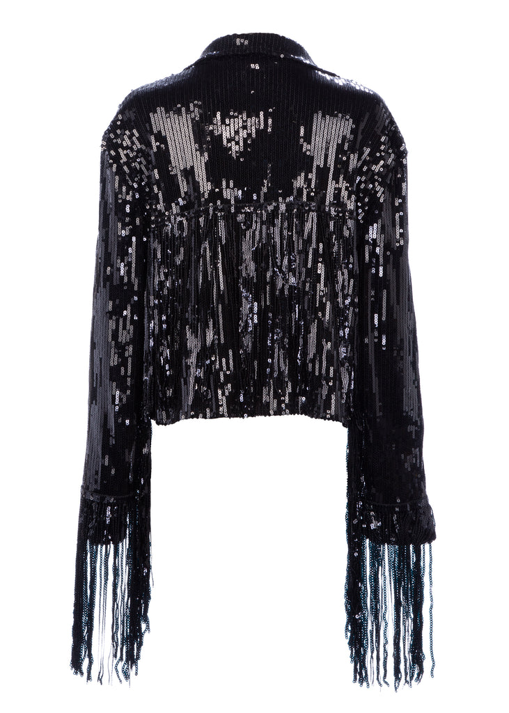 Black Sequin Fringe Jacket | Sequined Jacket | Tassle Sequin Jacket ...