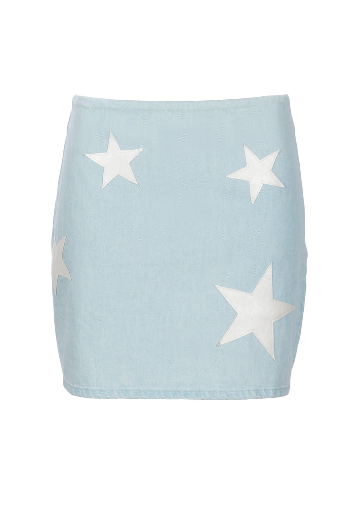 Denim Mini Skirt with Star Patches
