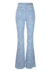 Shop Light Blue Denim High Rise Star Print Flared Jeans Bell Bottoms ...