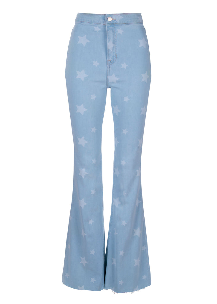 star print flare jeans