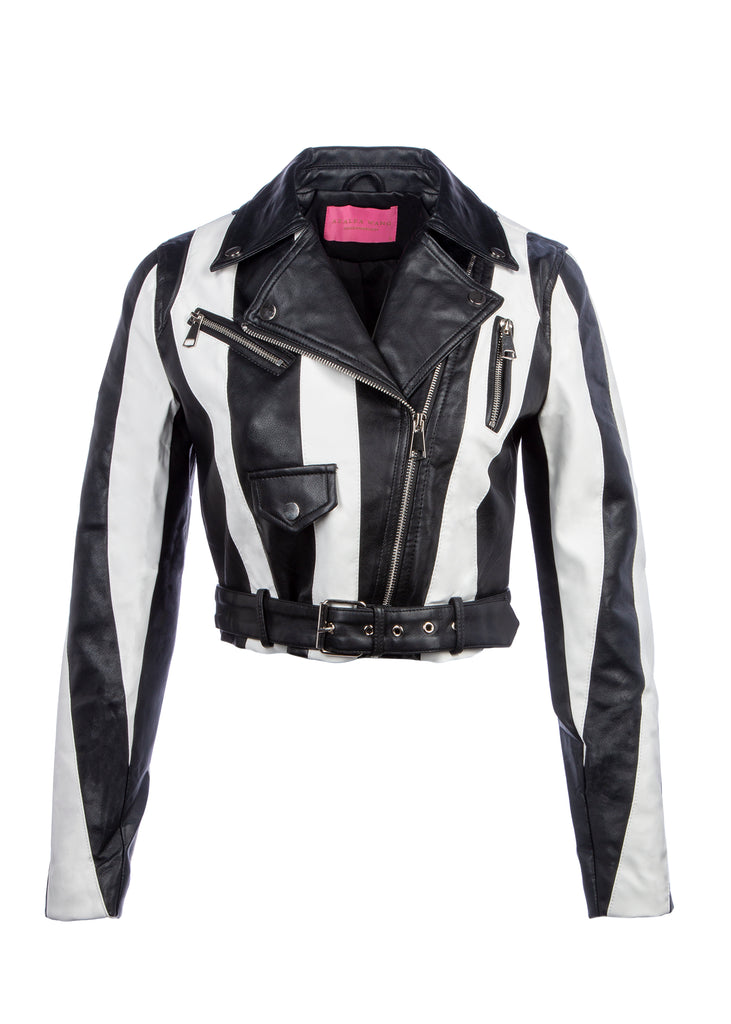 Black and White Striped Moto Jacket | Black and White Biker Jacket ...