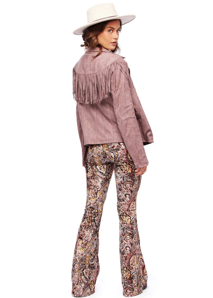 paisley print velvet flare pants