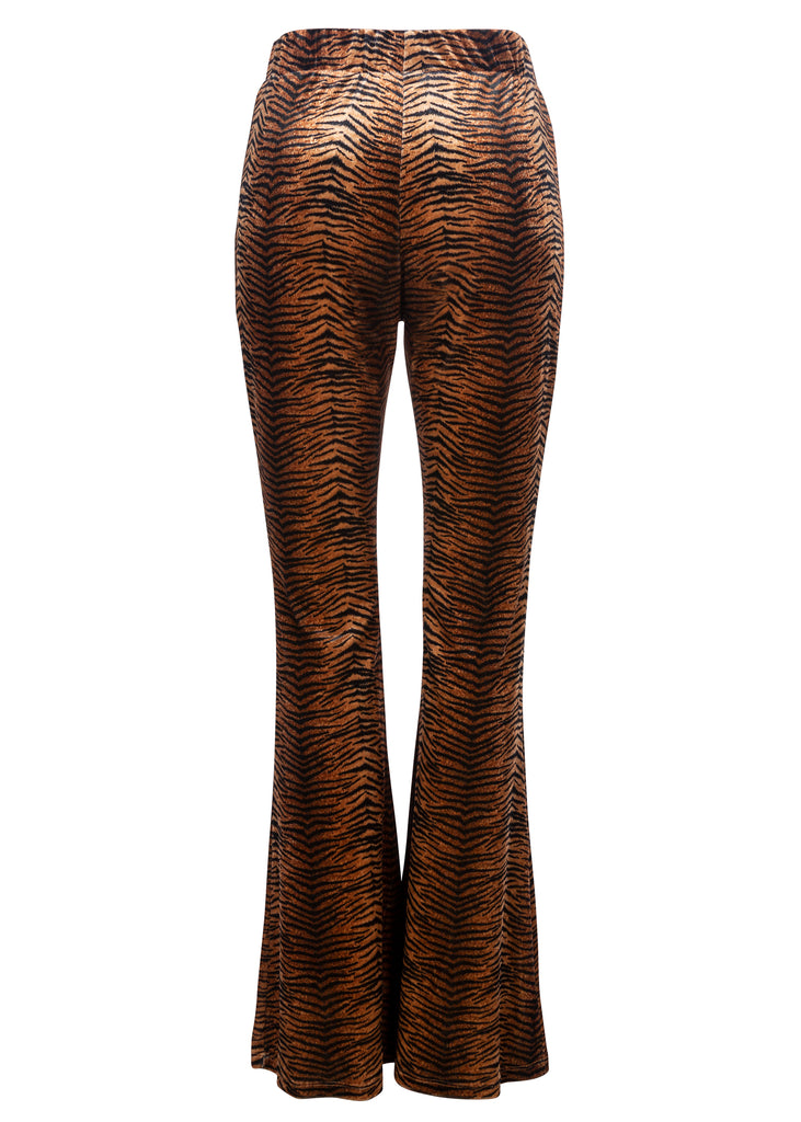 Shop Tiger Pattern Velvet Flare Pants | Animal Print Bell Bottoms ...