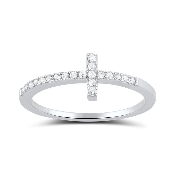 Sterling Silver Cz Thin Stackable Sideways Cross Ring – SilverCloseOut