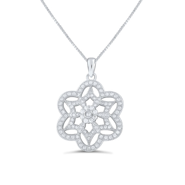 Sterling Silver Cz filigree Flower of Life Necklace 18