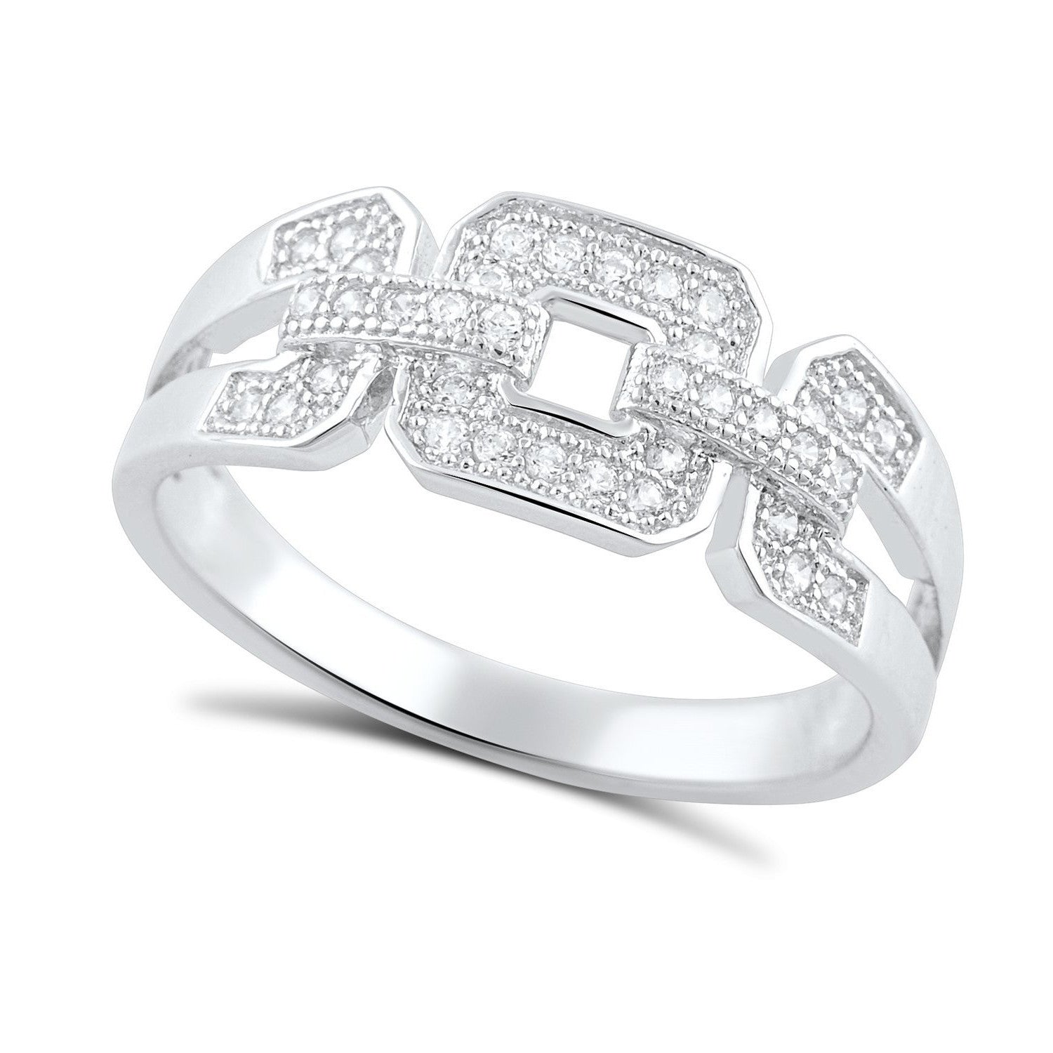 Sterling Silver Simulated Diamond Square Chain Link Ring