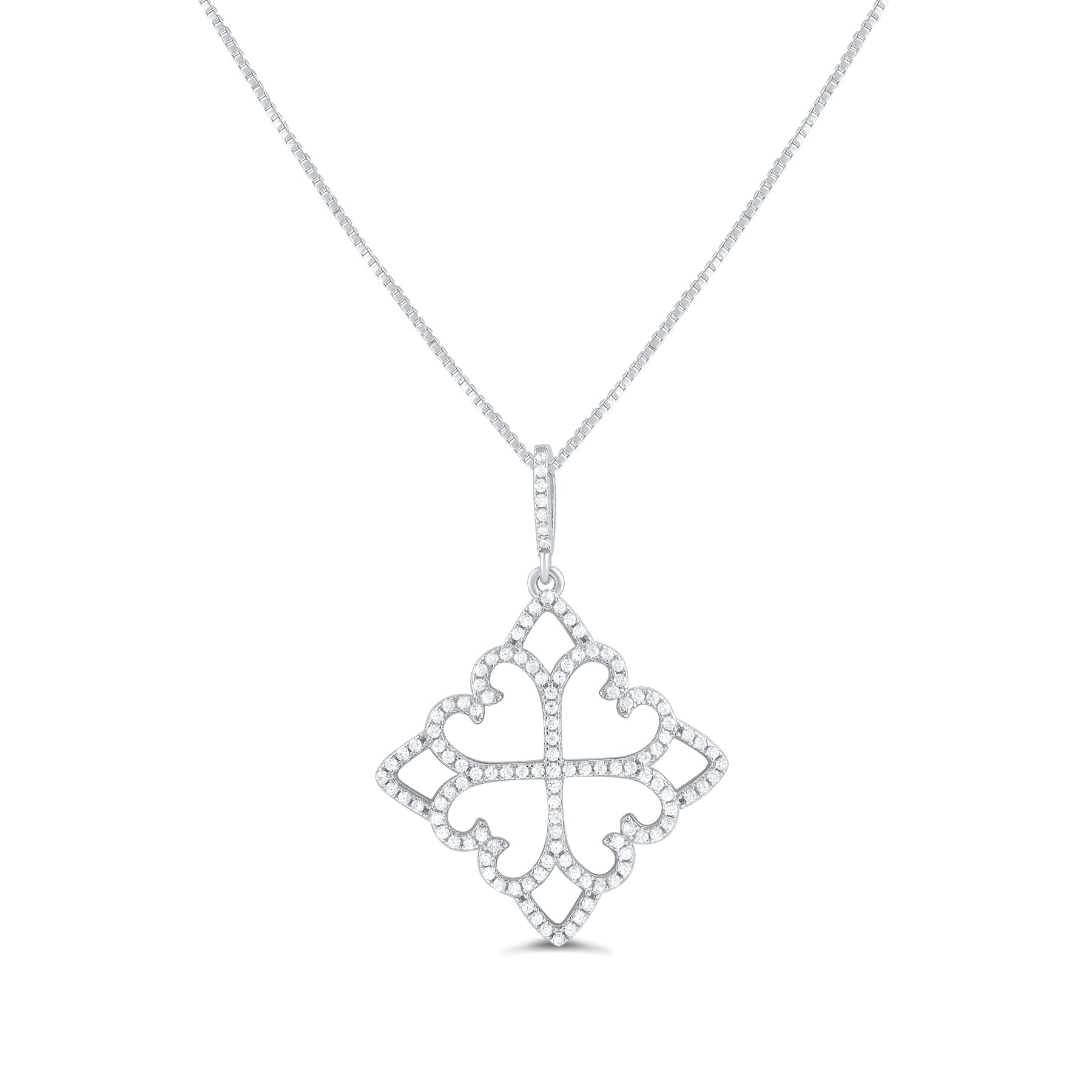 Sterling Silver Cz Fleur De lis Cross Necklace 18"