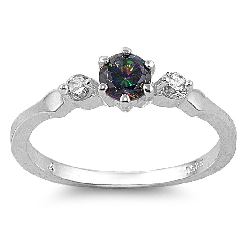 Sterling Silver Simulated Mystic Rainbow Topaz & Cz Ring