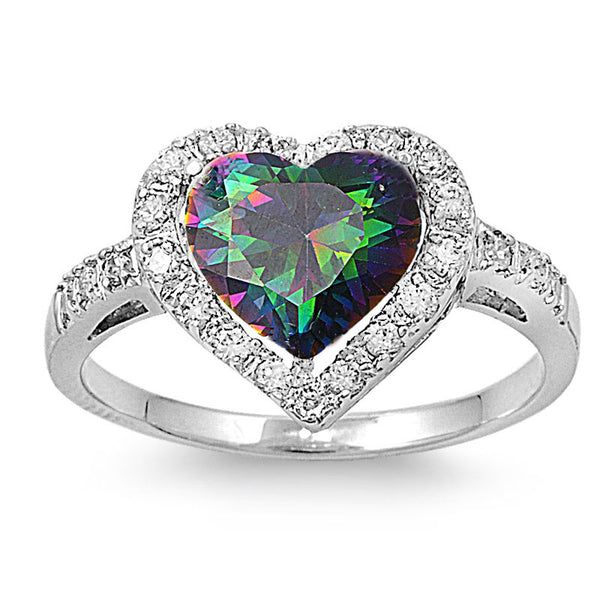 Sterling Silver Simulated Mystic Rainbow Topaz Heart Halo – SilverCloseOut