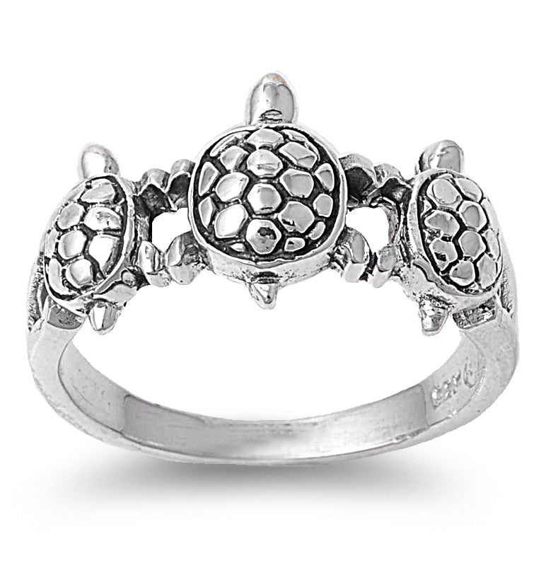 Sterling Silver Three Turtles Ring – SilverCloseOut
