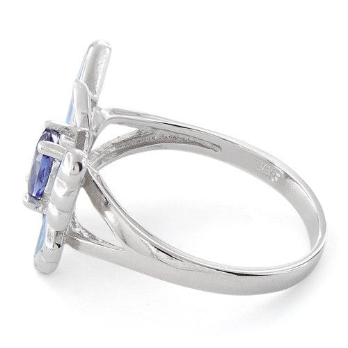 Sterling Silver Created Blue Opal Butterfly Ring