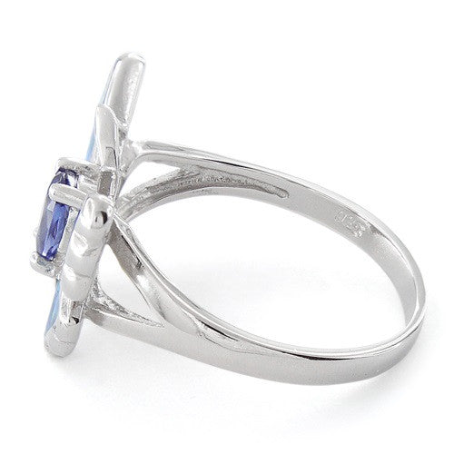 Sterling Silver Created Blue Opal Butterfly Ring – SilverCloseOut