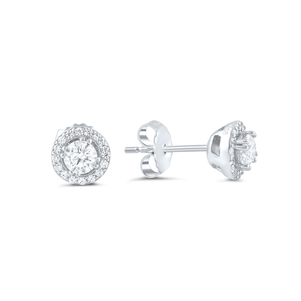 Sterling Silver Cz Round Halo Stud Earrings | SilverCloseOut