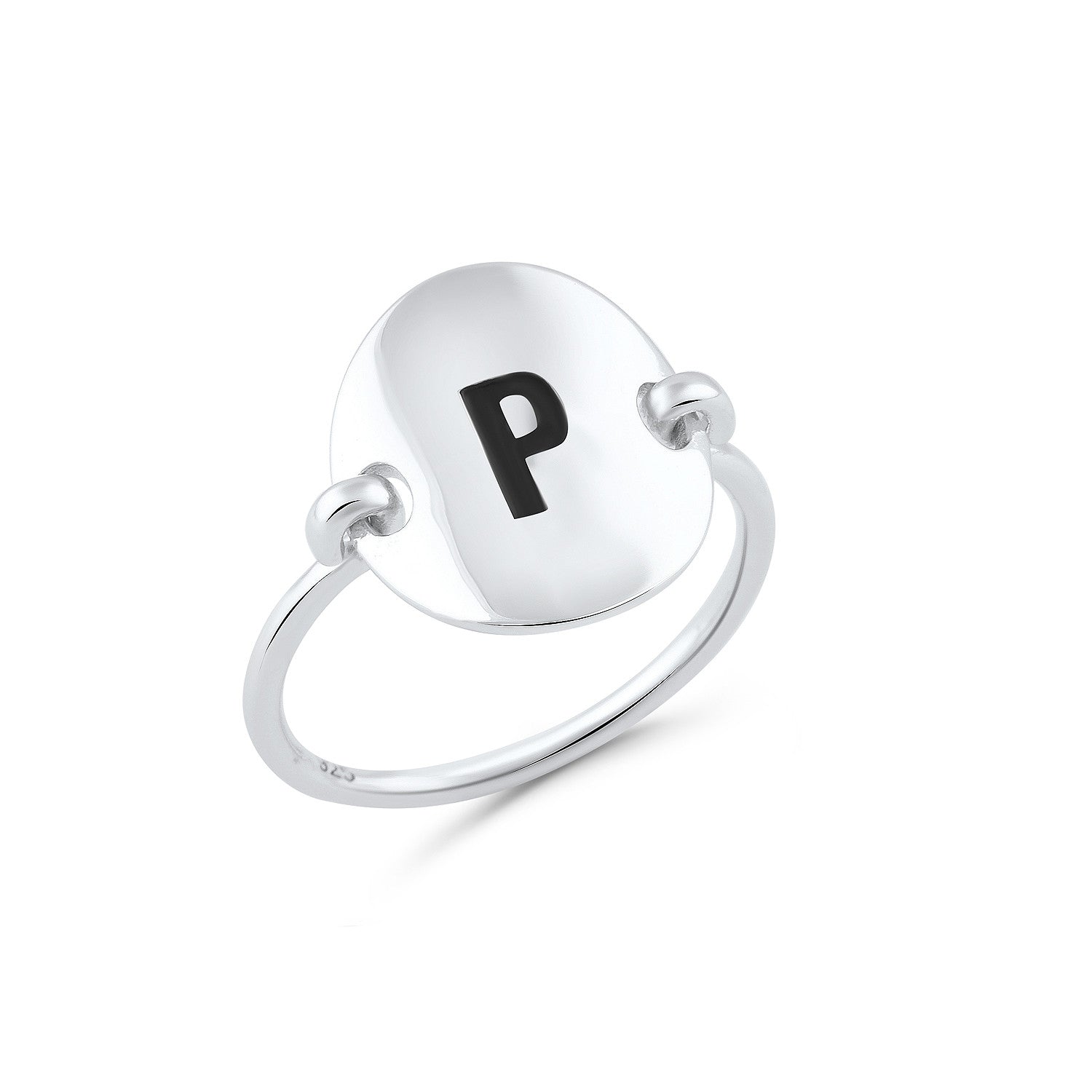 Sterling Silver Oval Initial P Ring