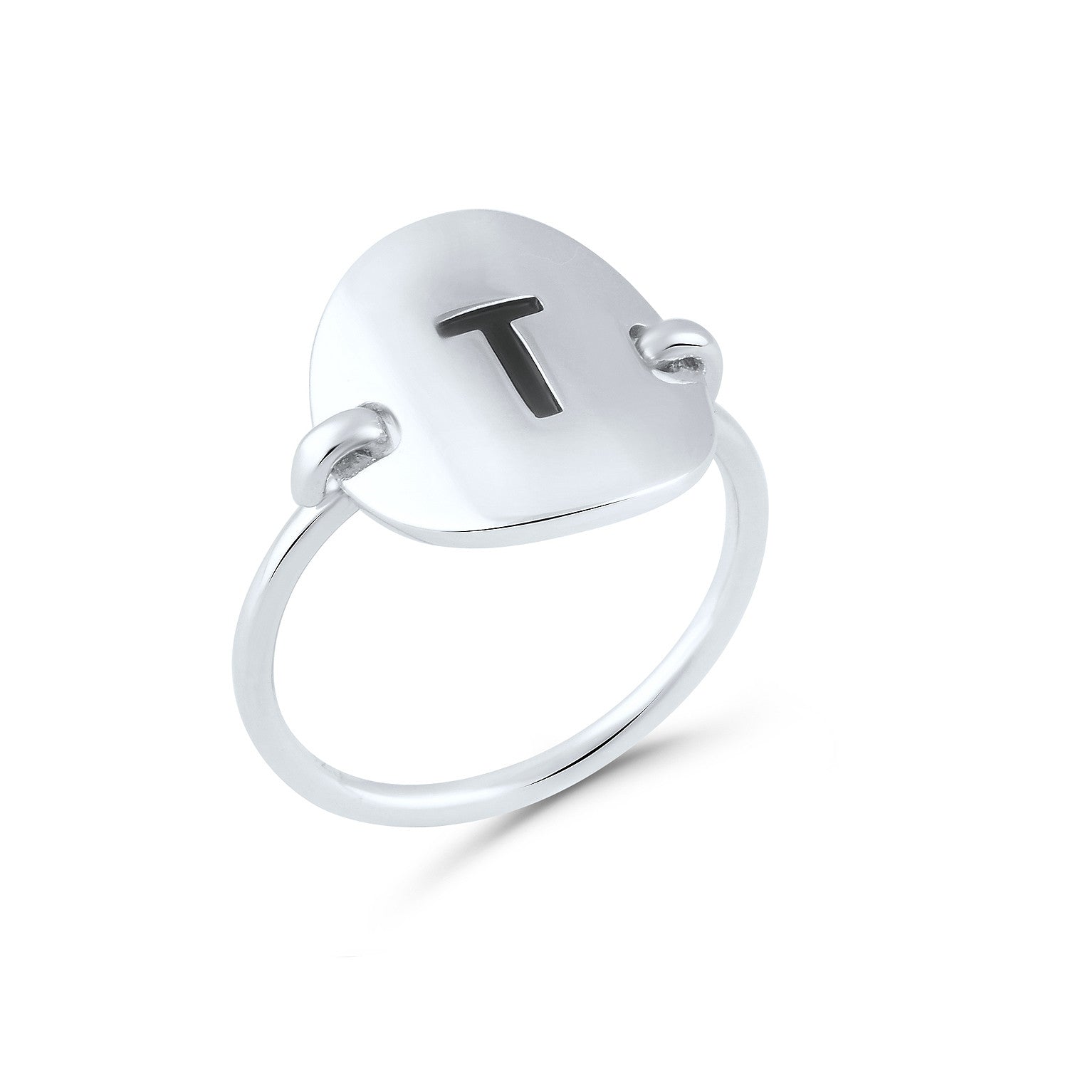 Sterling Silver Oval Initial T Ring