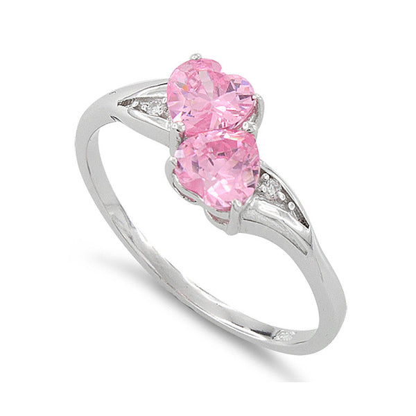 Sterling Silver Pink Cz Double Heart Ring – SilverCloseOut