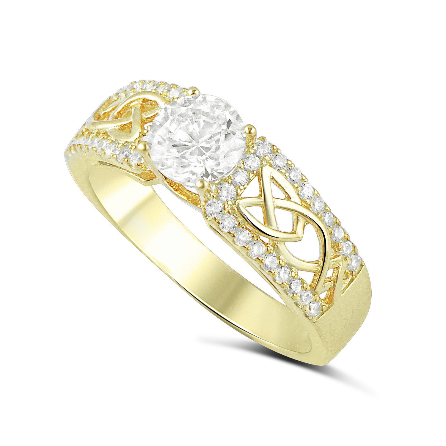 Yellow Gold Tone Sterling Silver Simulated Diamond Celtec Ring