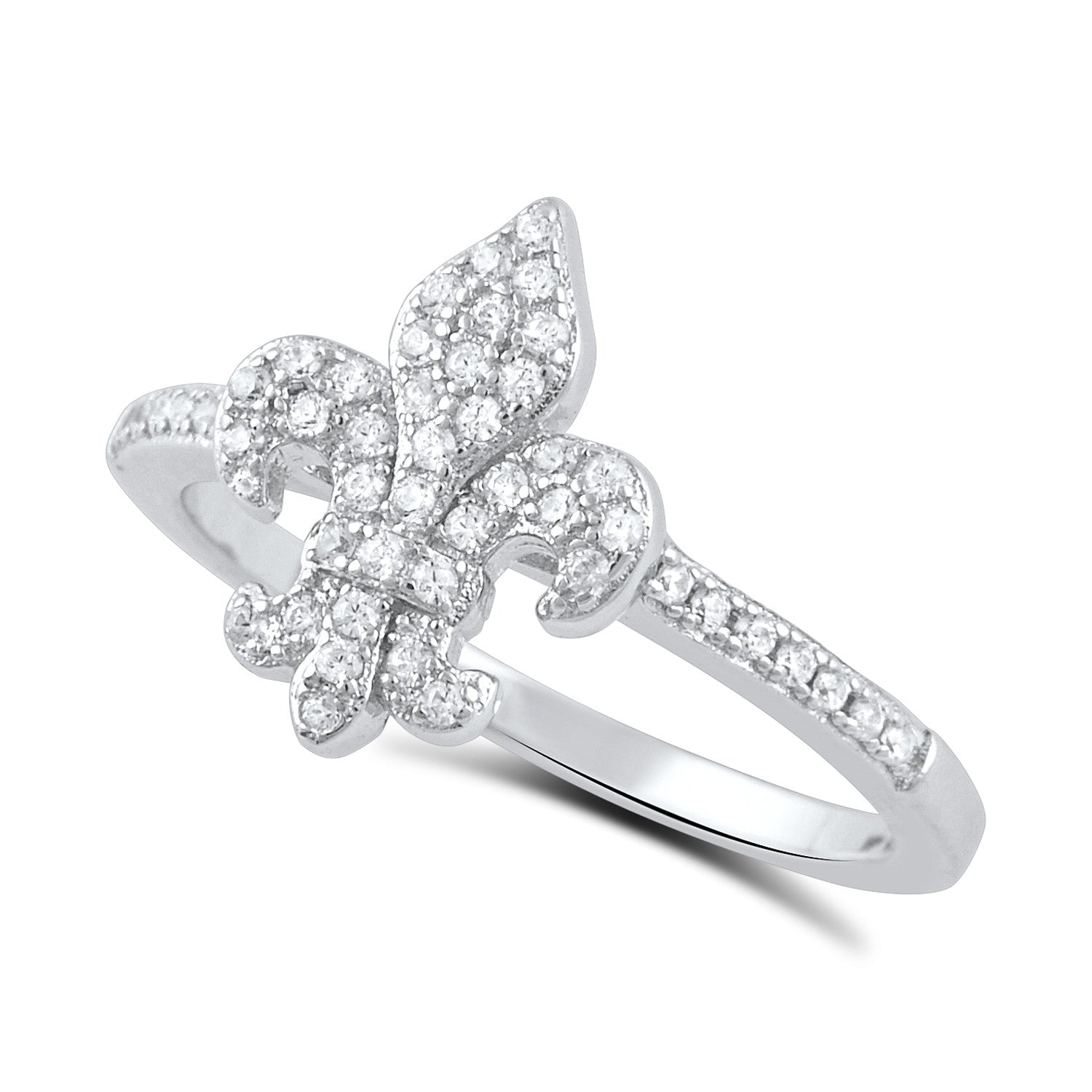 Sterling Silver Simulated Diamond Fleur De Lis Ring