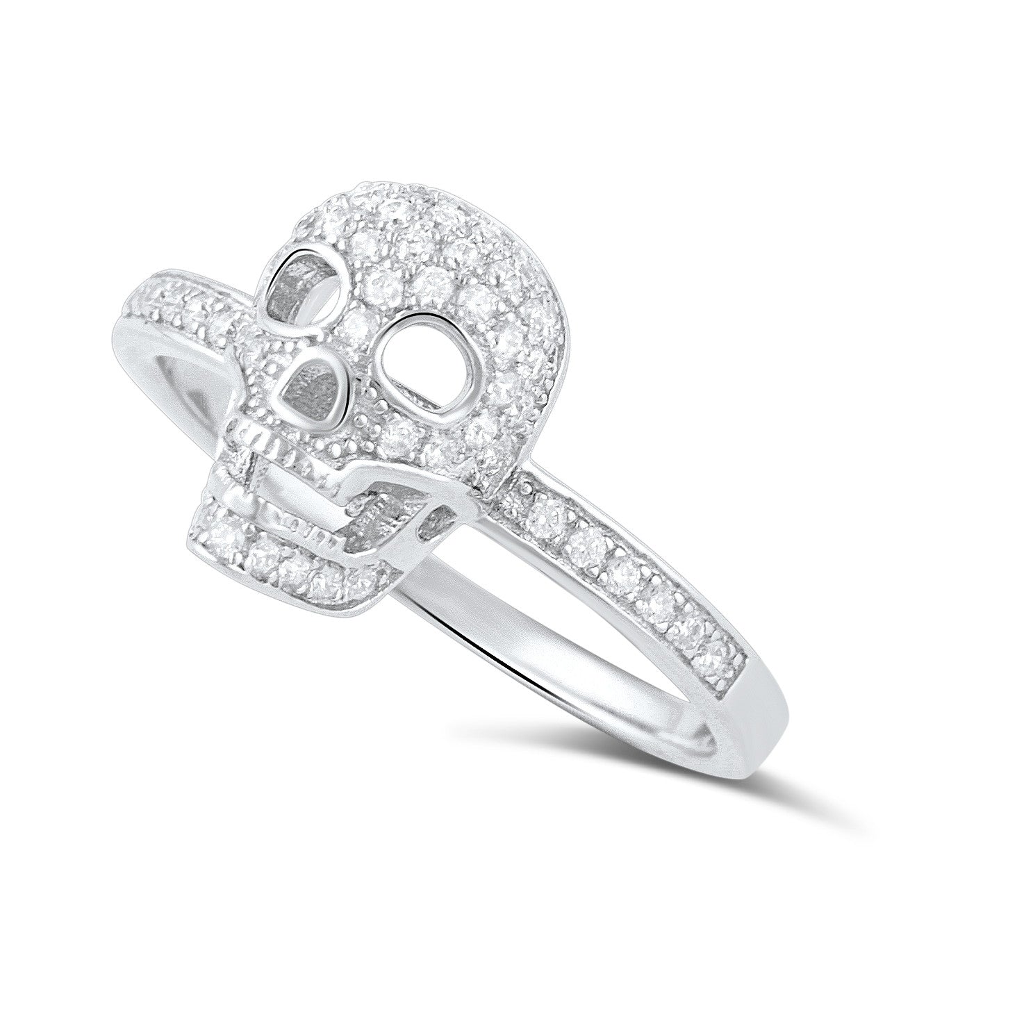 Sterling Silver Micro Pave Cz Skull Ring