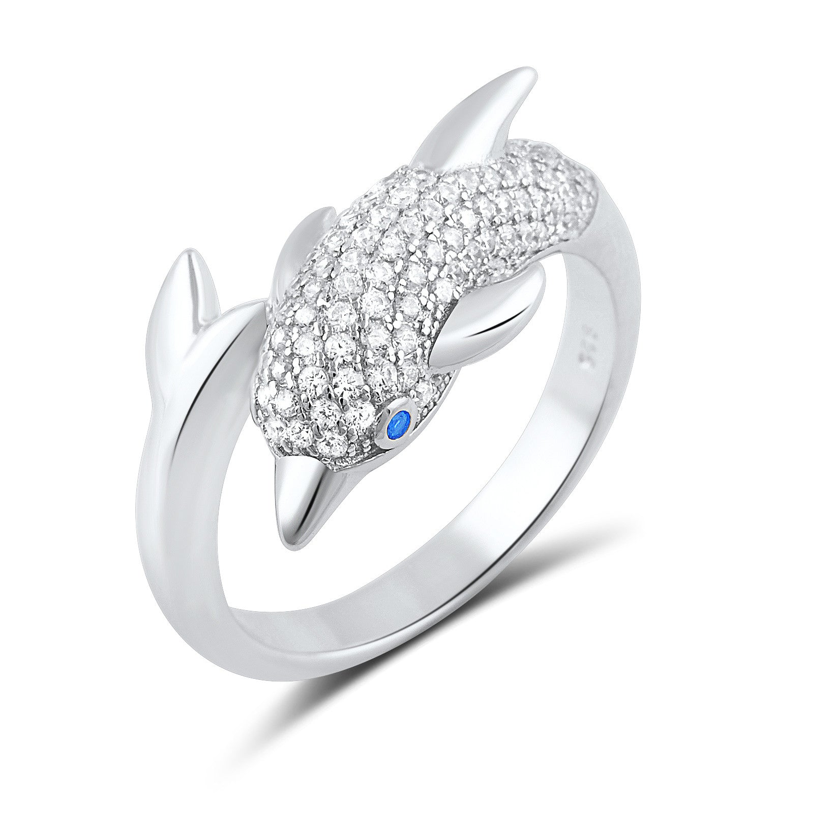 Sterling Silver Cz Wrap Around Dolphin Ring