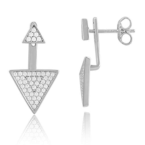 Sterling Silver Cz Triangle Earring Jacket Stud Earrings