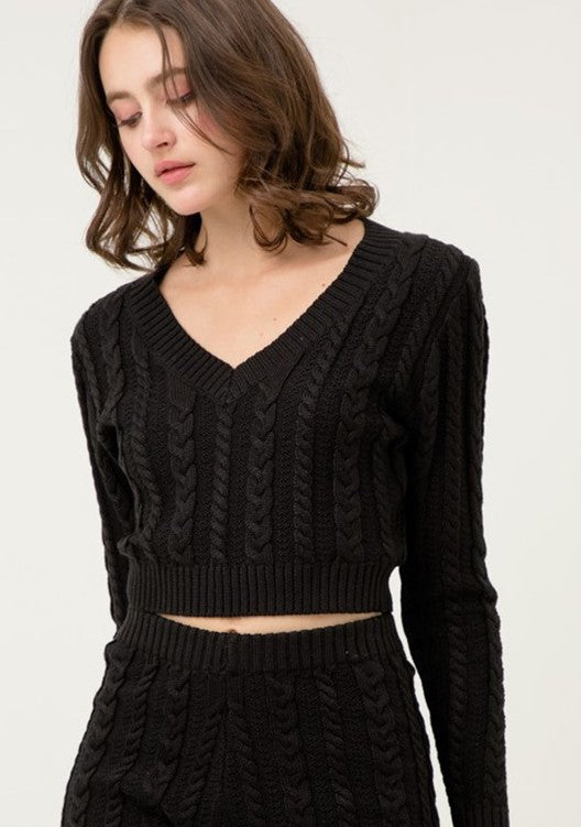 Cropped V-Neck Sweater