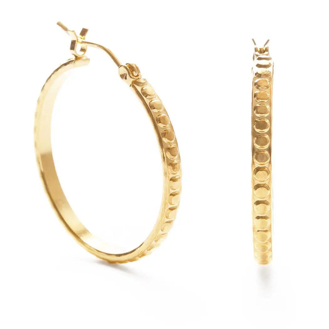 1.25" Beaded Gold Hoops
