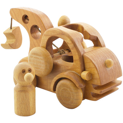 wooden tow truck toy