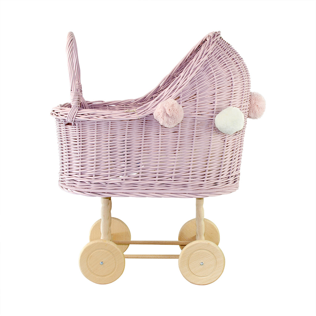 lilu wicker dolls pram dusty pink