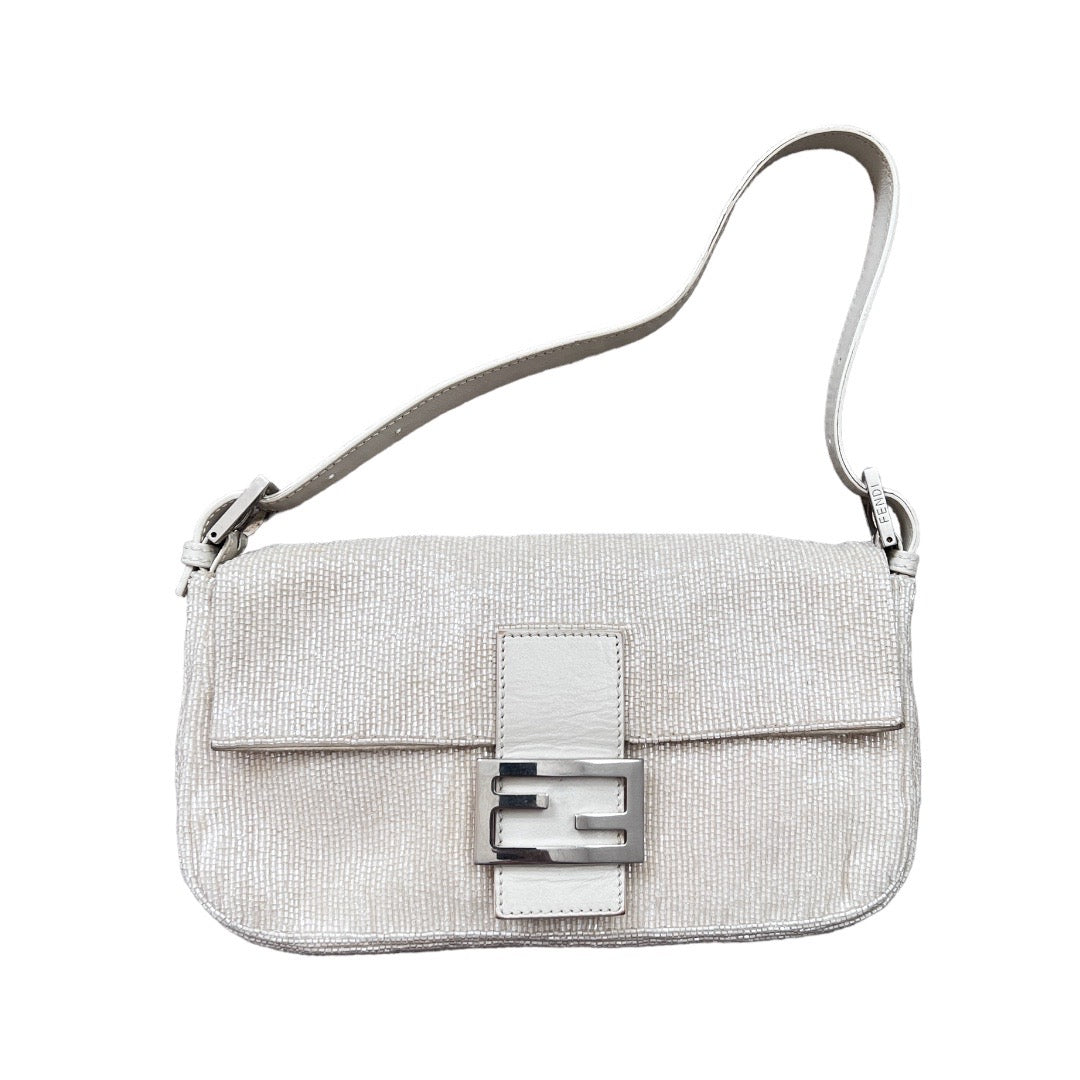 rare fendi white beaded baguette bag