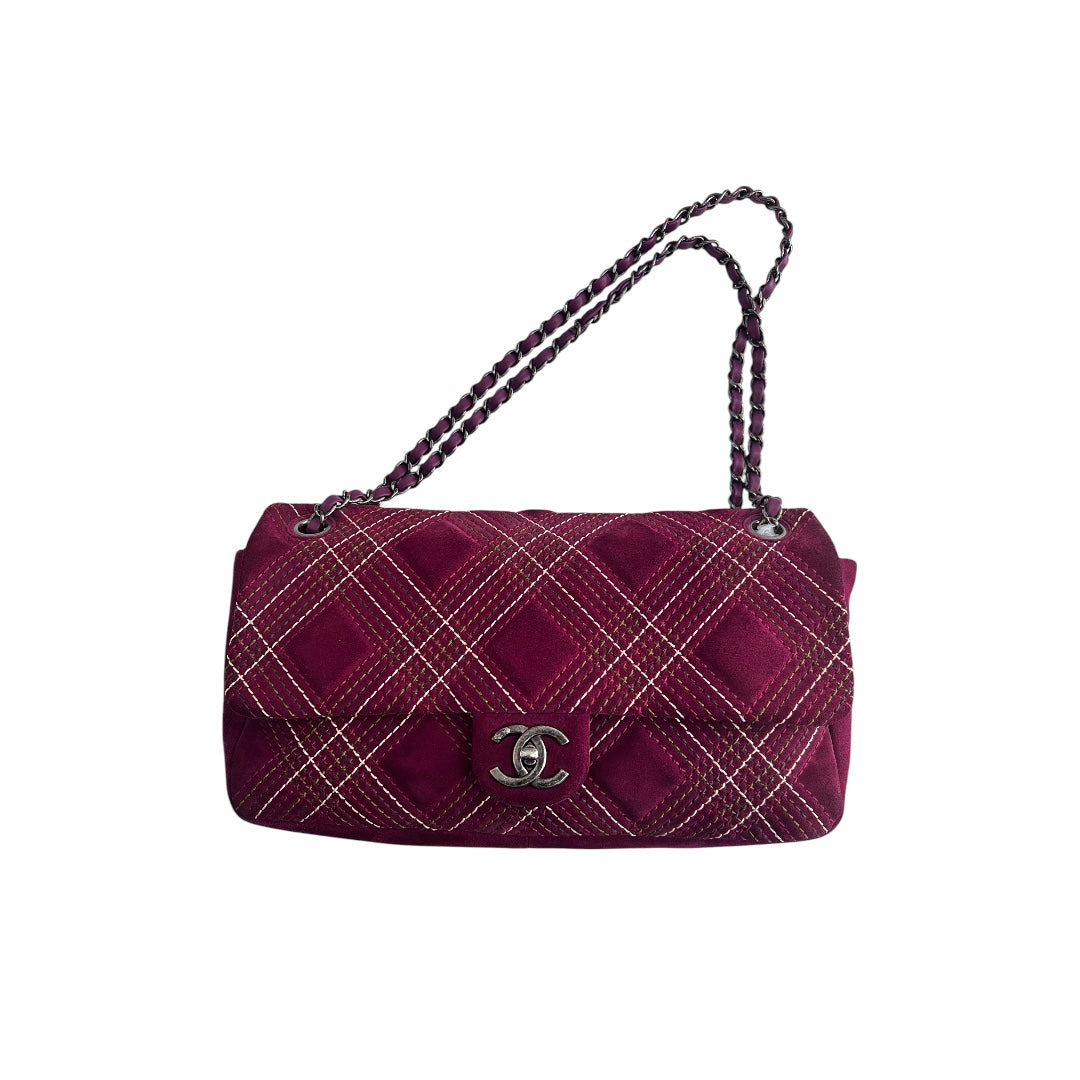 chanel burgundy suede quilted flap bag