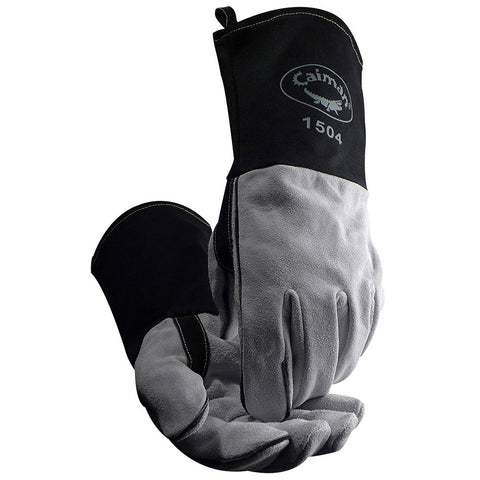 Caiman Gray &amp; Black Cowhide Welding Gloves, Kontourâ„¢, Fire 