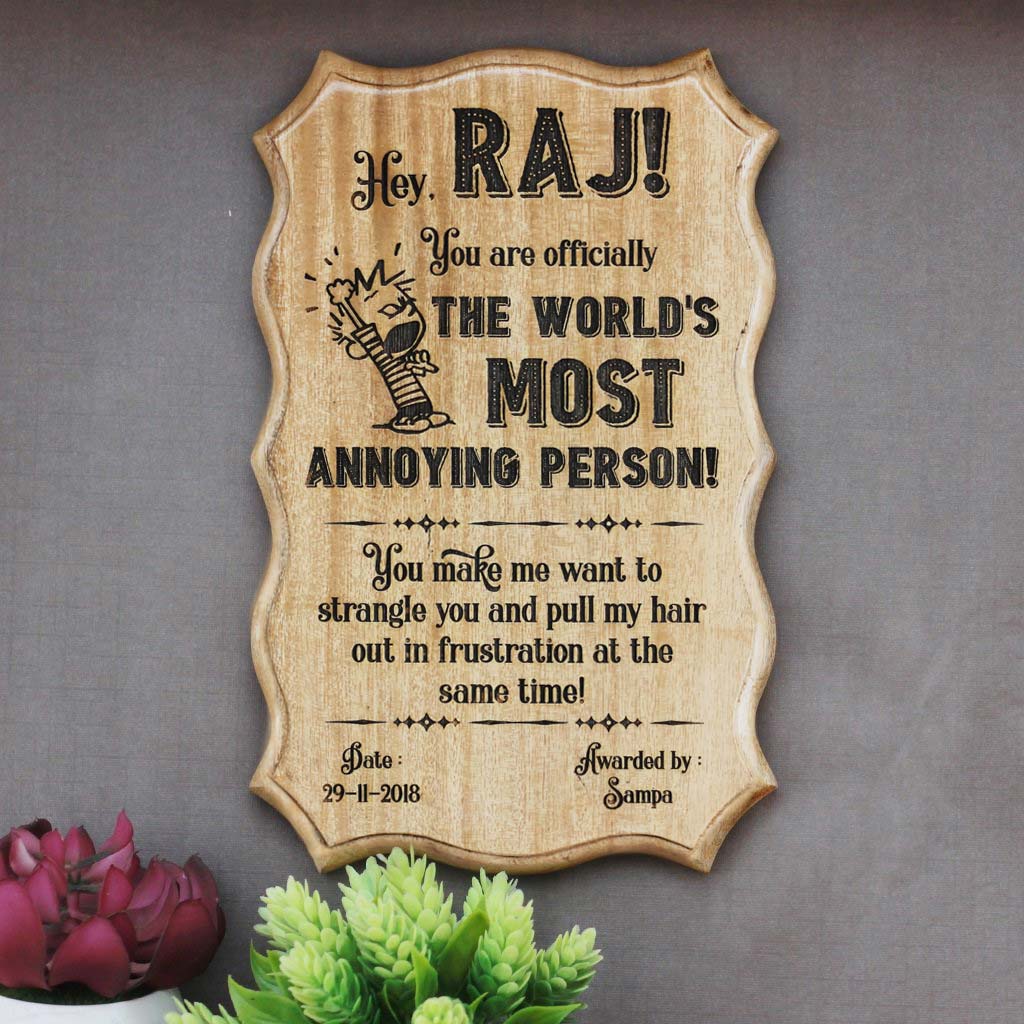 Gifts for Brothers - Gifts for Sisters - Rakhi Gifts - Personalised Gifts - Funny Certificates - Most Annoying Person Award - Woodgeek Store