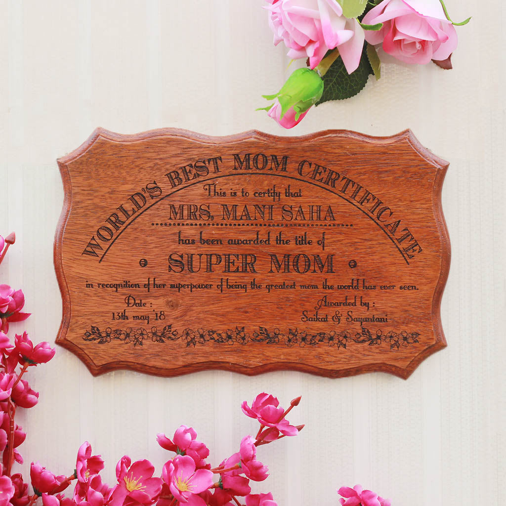 World's Best Mom Award and Wooden Certificate for Mothers by Woodgeek Store