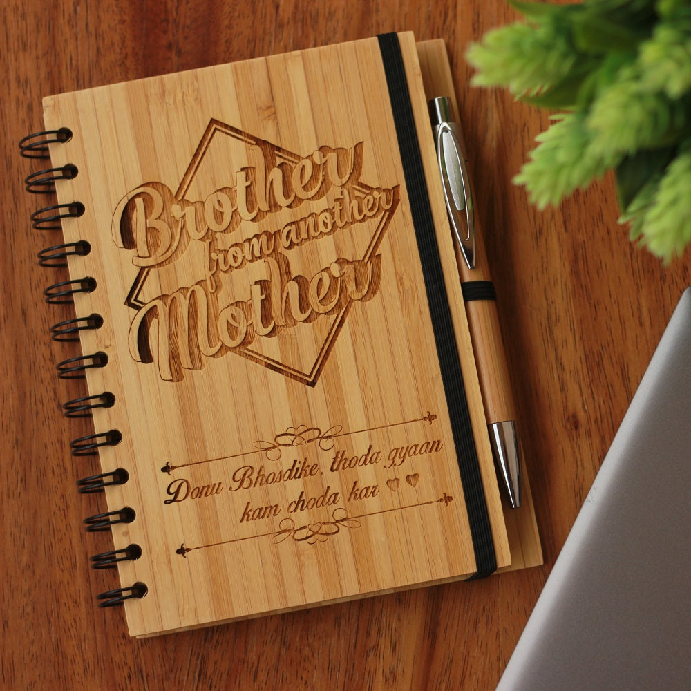 Brother From Another Mother Wooden Journal Notebook - Birthday Gifts for Male Friends - Woodgeek Store