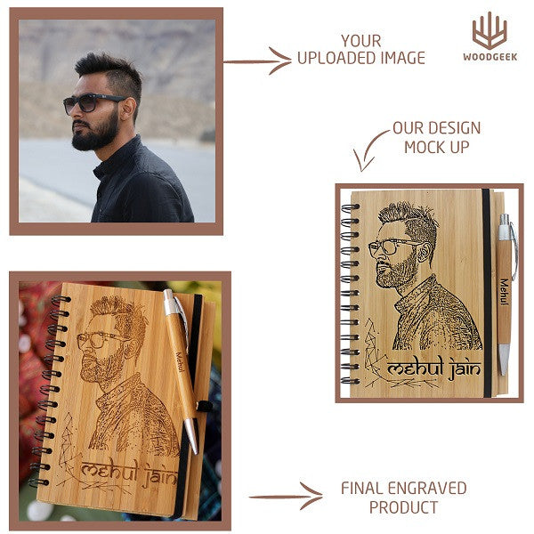 Design your own bamboo wood notebook with Woodgeek Store