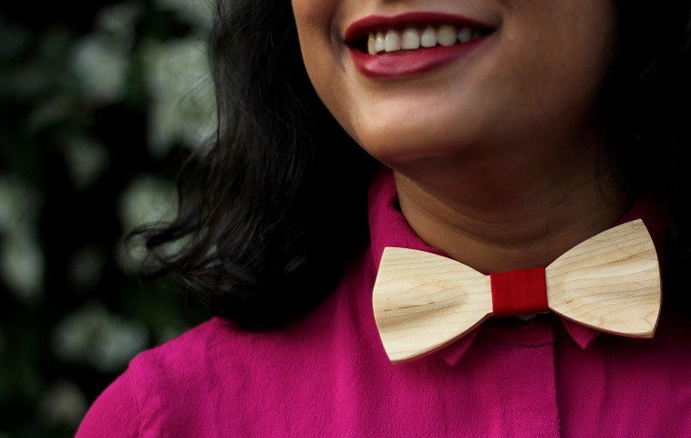 Wooden Bow tie made of birch wood customized with a name, initials or any other text