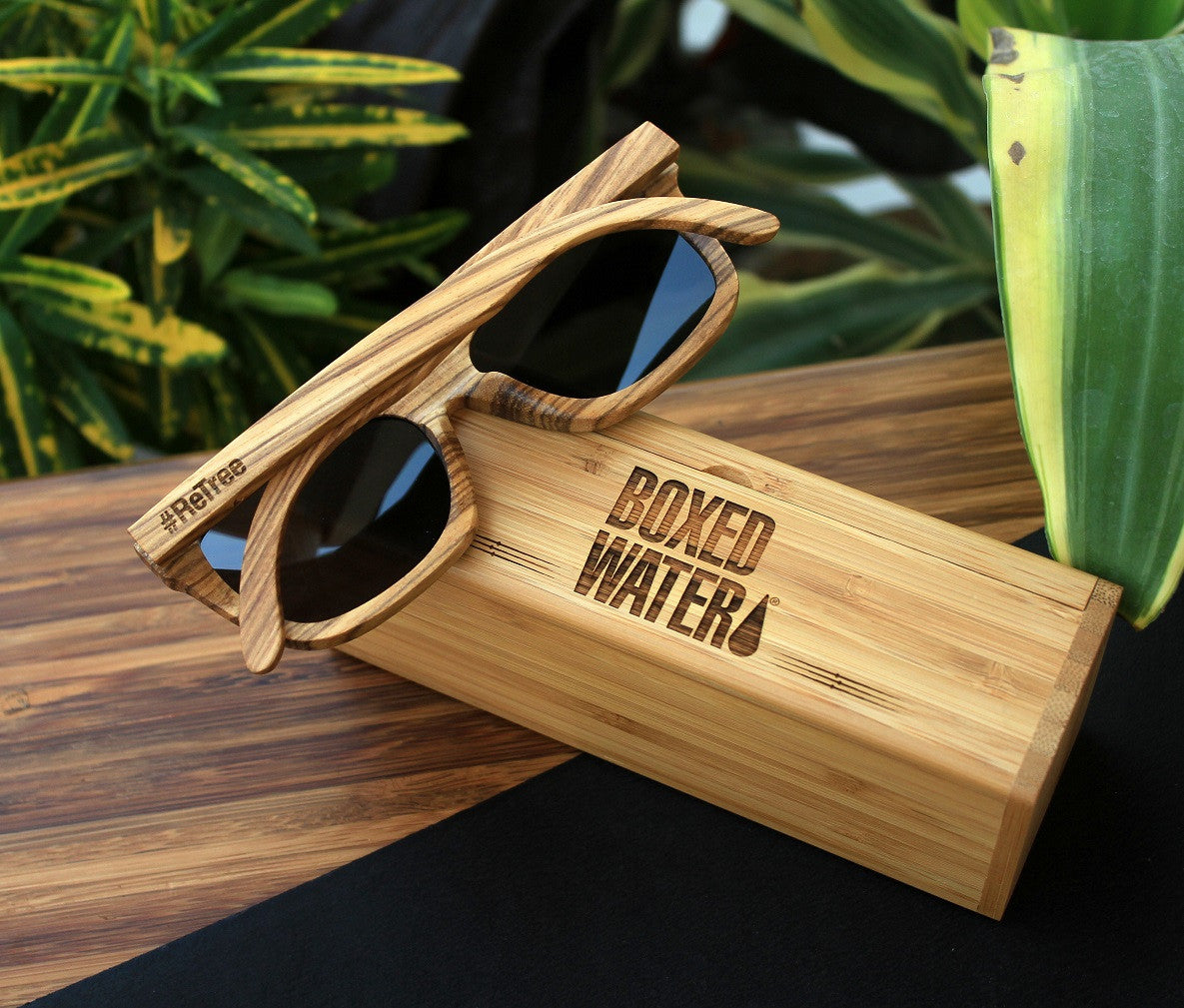 Custom Zebrawood Wooden Sunglasses for Boxed Water Is Better - Corporate Gifts - Woodgeek Store