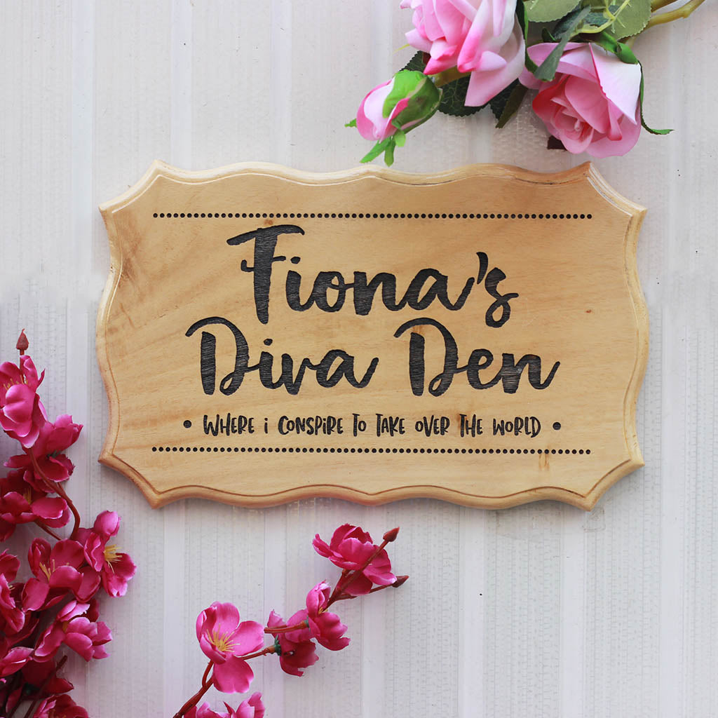 Custom Diva Den Sign for Girl's Room - Personalized Wooden Sign for Rooms by Woodgeek Store