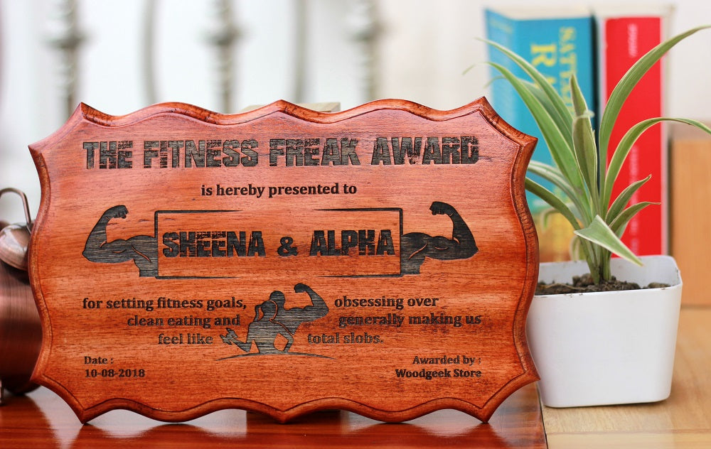 Gifts for Brothers - Gifts for Sisters - Rakhi Gifts - Personalised Gifts - Funny Awards Certificate - The Fitness Freak Award - Woodgeek Store