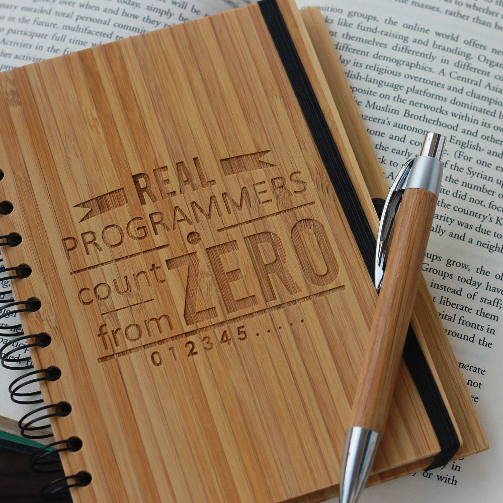 Real Programmers Count from Zero Wooden Notebook - Wood Bound Notebook  - Notebook Journals - Best Gift for coders - Unique gift ideas -  wooden products online - woodgeekstore