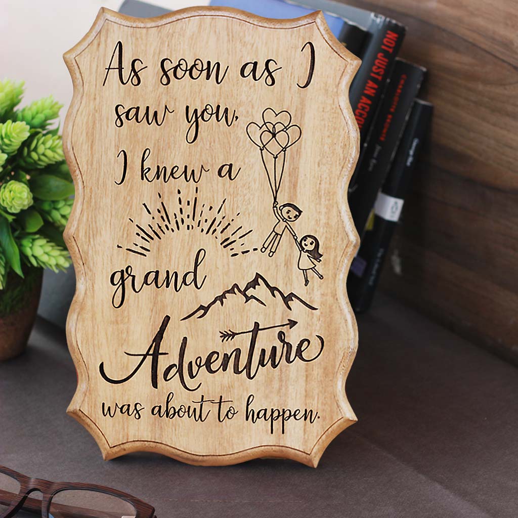 As Soon As I Saw You I Knew A New Adventure Is To Begin - Love Quotes Engraved on Wood - Great Wedding Gifts - Love Signs - Pooh & Piglet Quotes - Woodgeek Store